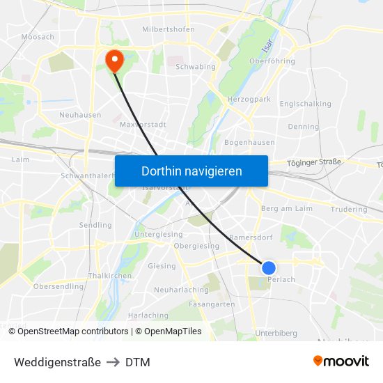 Weddigenstraße to DTM map