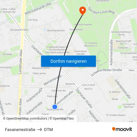 Fasaneriestraße to DTM map
