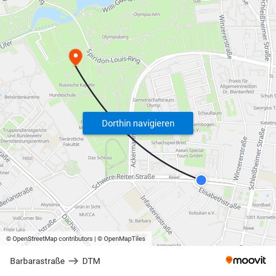 Barbarastraße to DTM map