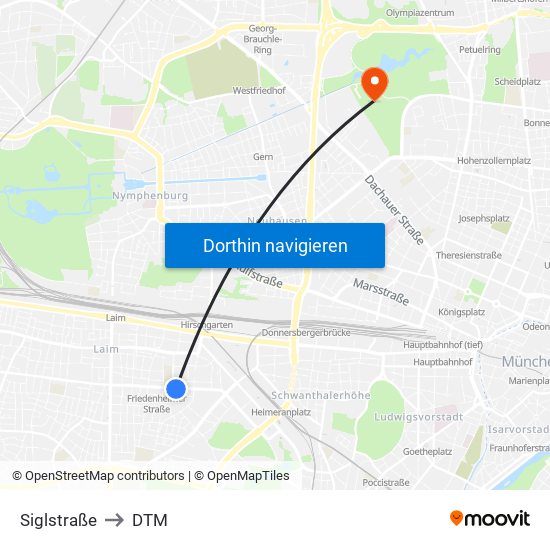 Siglstraße to DTM map