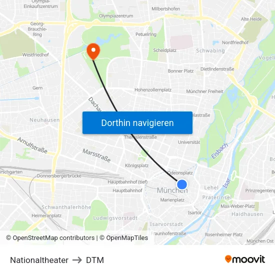 Nationaltheater to DTM map