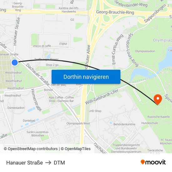 Hanauer Straße to DTM map