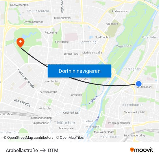 Arabellastraße to DTM map