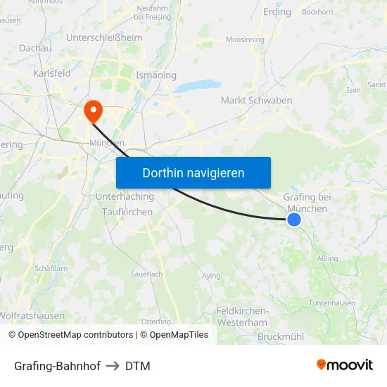 Grafing-Bahnhof to DTM map