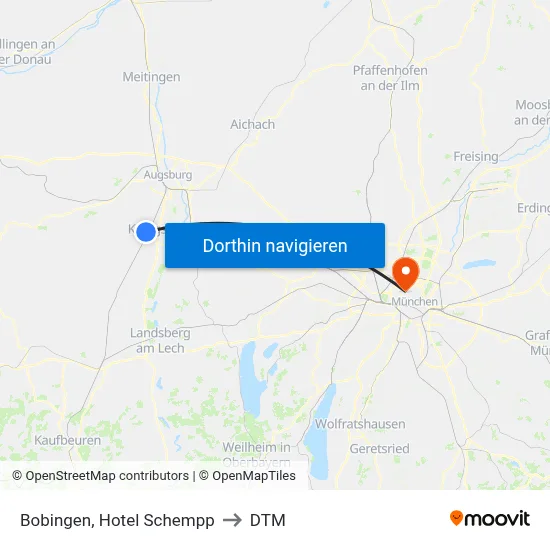 Bobingen, Hotel Schempp to DTM map