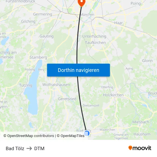 Bad Tölz to DTM map