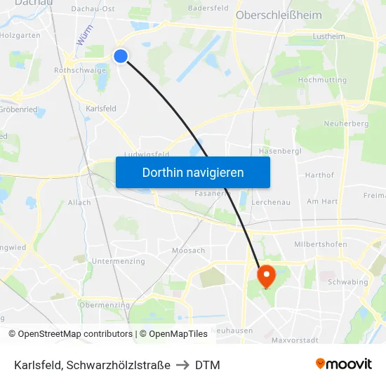 Karlsfeld, Schwarzhölzlstraße to DTM map