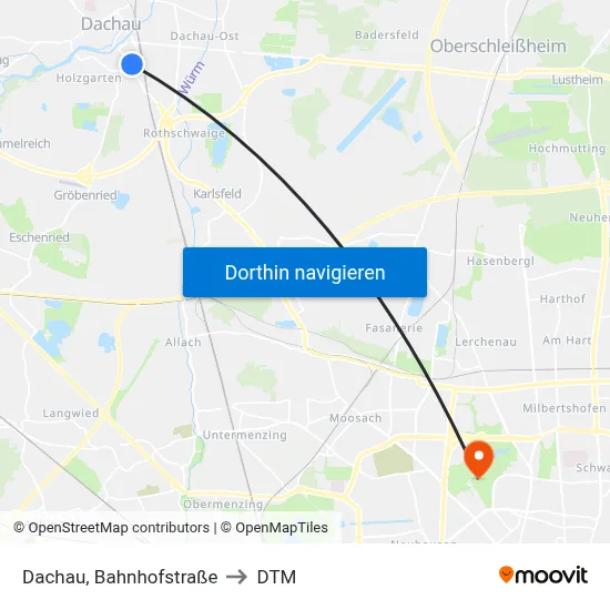 Dachau, Bahnhofstraße to DTM map