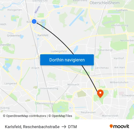 Karlsfeld, Reschenbachstraße to DTM map