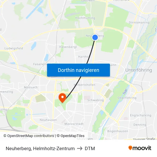 Neuherberg, Helmholtz-Zentrum to DTM map