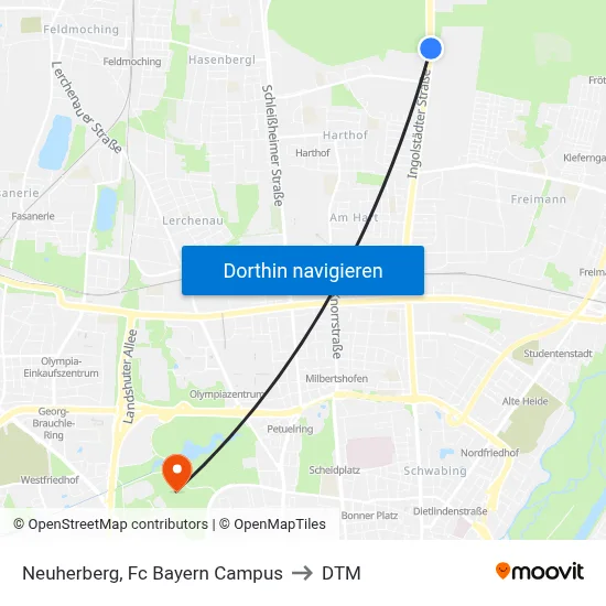 Neuherberg, Fc Bayern Campus to DTM map