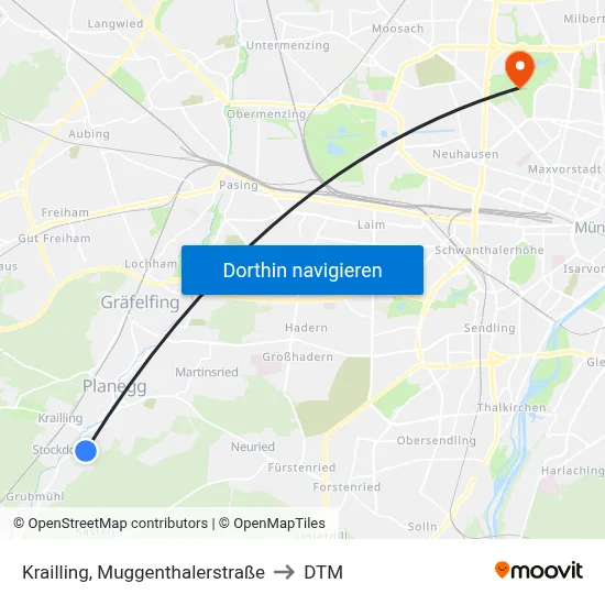 Krailling, Muggenthalerstraße to DTM map