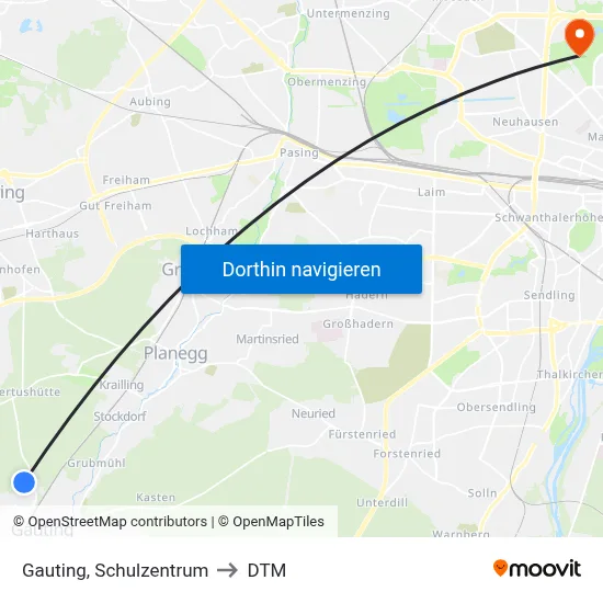 Gauting, Schulzentrum to DTM map