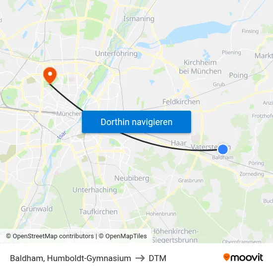 Baldham, Humboldt-Gymnasium to DTM map