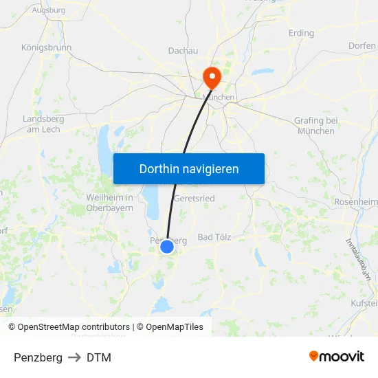 Penzberg to DTM map