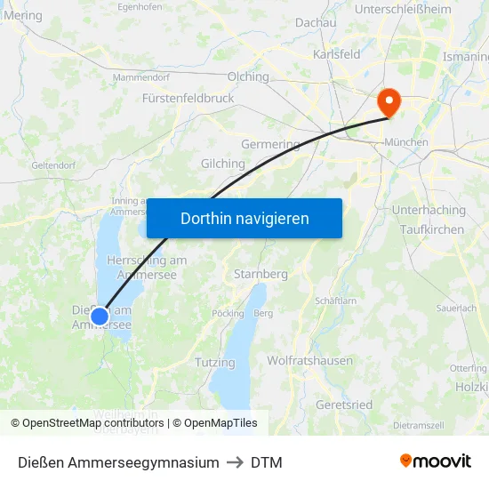 Dießen Ammerseegymnasium to DTM map