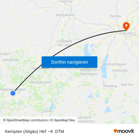 Kempten (Allgäu) Hbf to DTM map