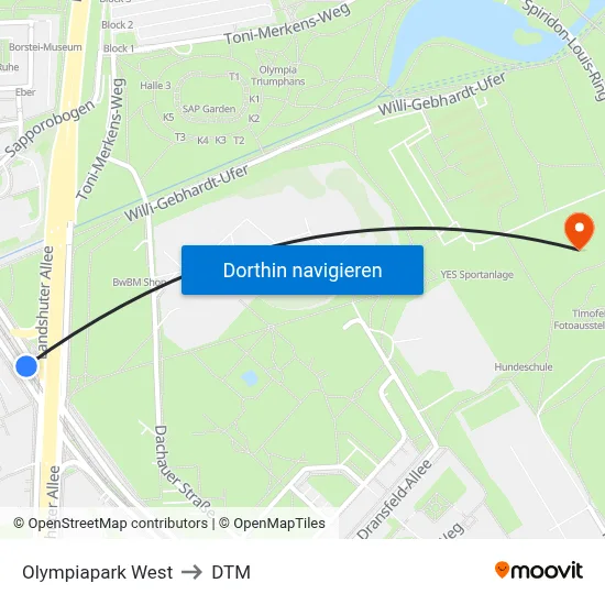 Olympiapark West to DTM map