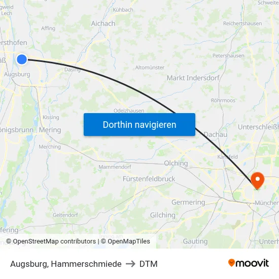 Augsburg, Hammerschmiede to DTM map