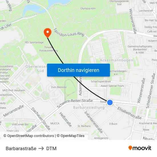 Barbarastraße to DTM map
