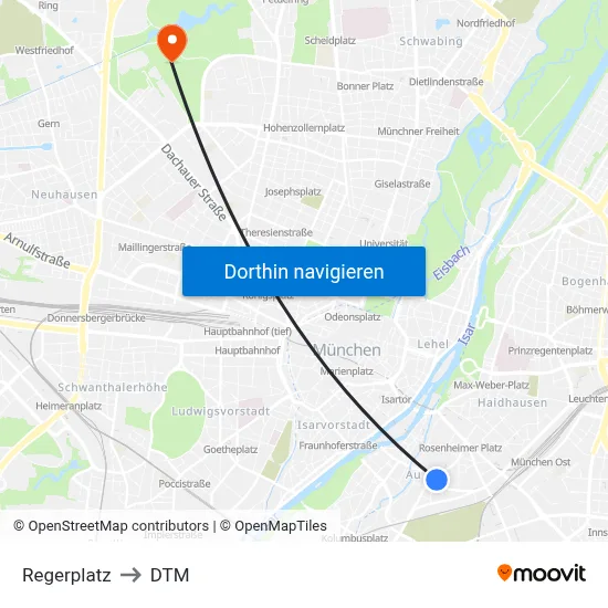 Regerplatz to DTM map