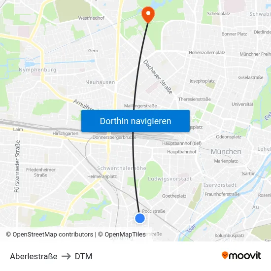 Aberlestraße to DTM map