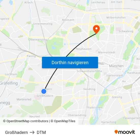 Großhadern to DTM map