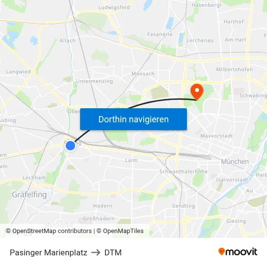Pasinger Marienplatz to DTM map