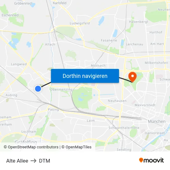 Alte Allee to DTM map
