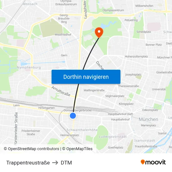 Trappentreustraße to DTM map