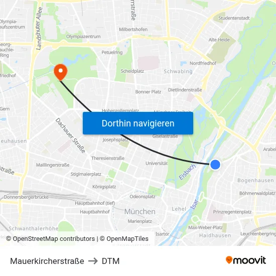 Mauerkircherstraße to DTM map