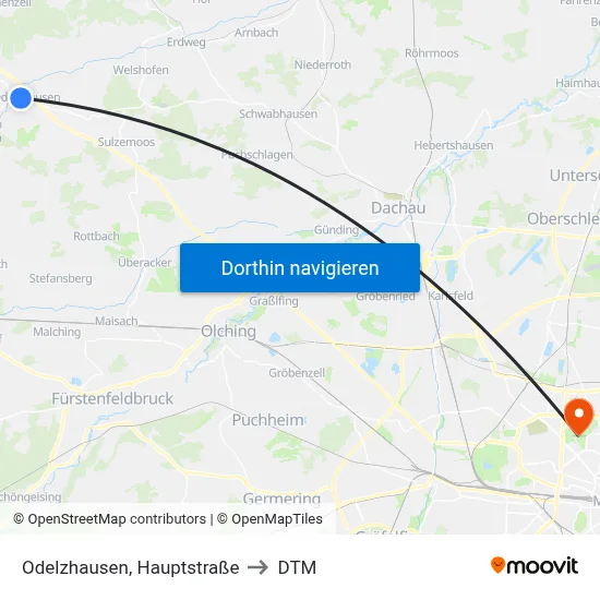Odelzhausen, Hauptstraße to DTM map