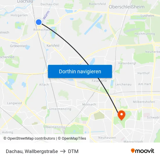 Dachau, Wallbergstraße to DTM map