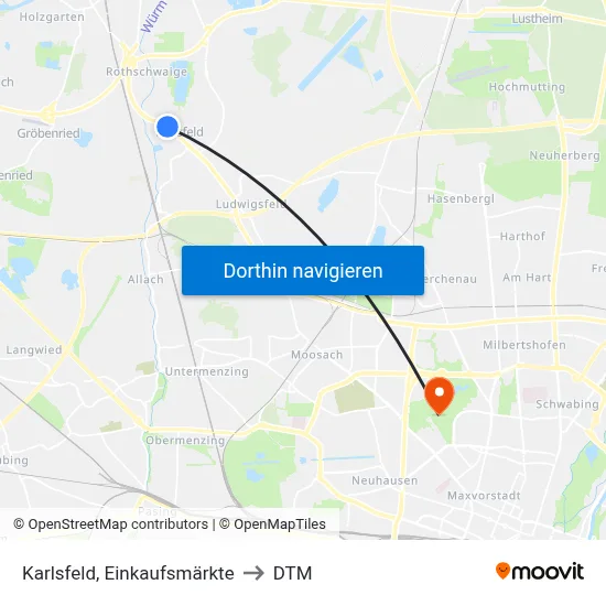 Karlsfeld, Einkaufsmärkte to DTM map