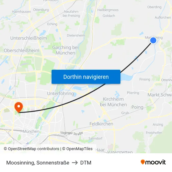 Moosinning, Sonnenstraße to DTM map