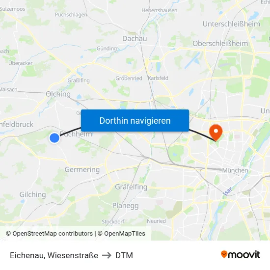Eichenau, Wiesenstraße to DTM map