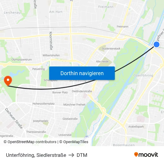 Unterföhring, Siedlerstraße to DTM map