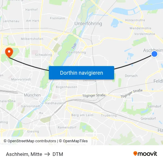 Aschheim, Mitte to DTM map