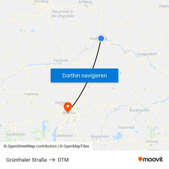 Grünthaler Straße to DTM map