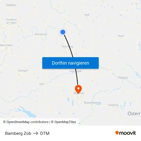 Bamberg Zob to DTM map