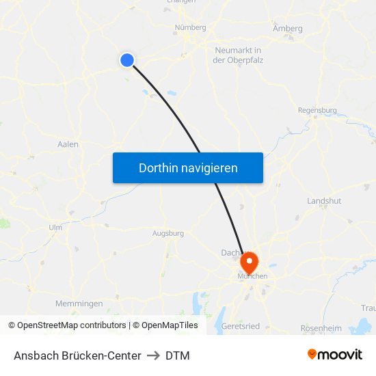 Ansbach Brücken-Center to DTM map