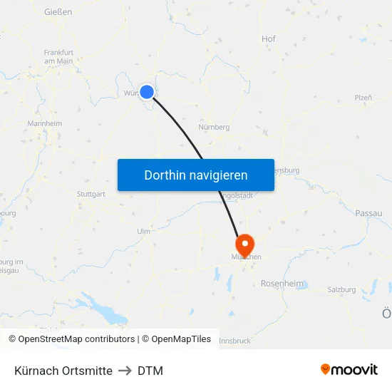 Kürnach Ortsmitte to DTM map