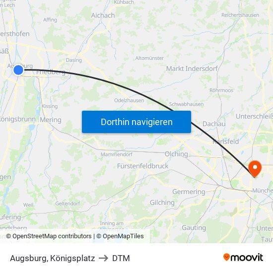 Augsburg, Königsplatz to DTM map