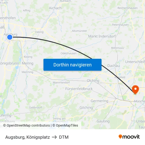 Augsburg, Königsplatz to DTM map