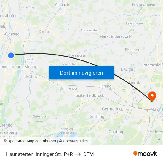Haunstetten, Inninger Str. P+R to DTM map