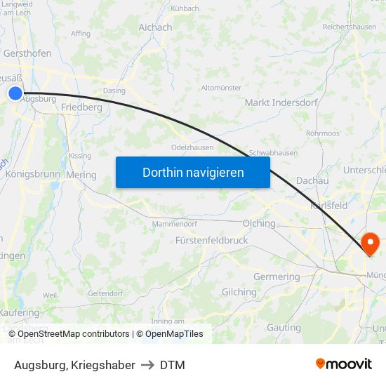 Augsburg, Kriegshaber to DTM map