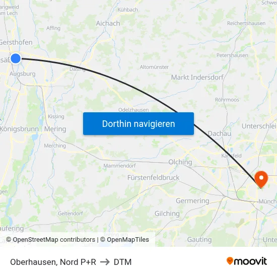 Oberhausen, Nord P+R to DTM map