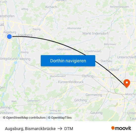 Augsburg, Bismarckbrücke to DTM map