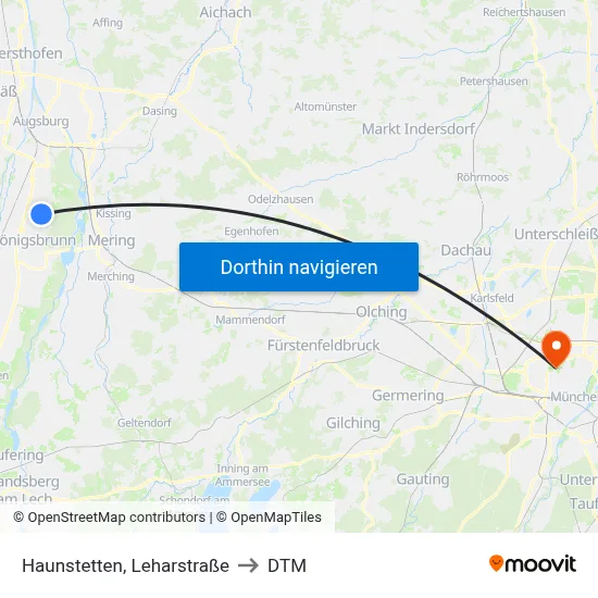 Haunstetten, Leharstraße to DTM map