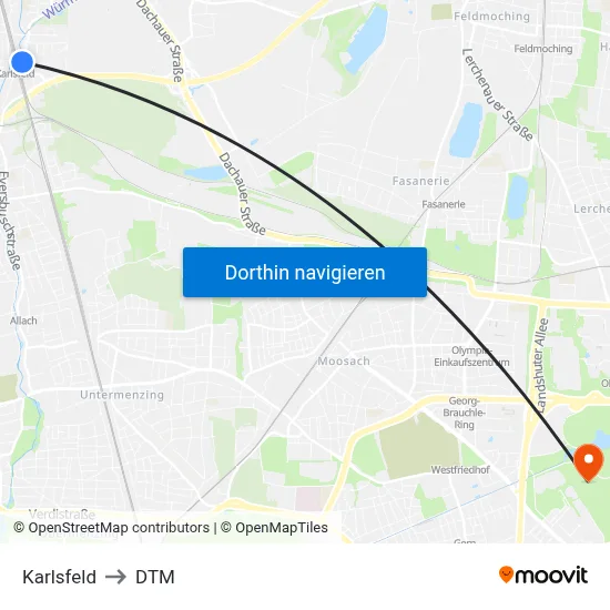 Karlsfeld to DTM map